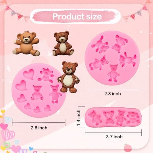 MEMOVAN Bear Silicone Fondant Mold 3pcs
