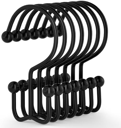 Goowin 12 Pcs Durable Black Shower Curtain Hooks
