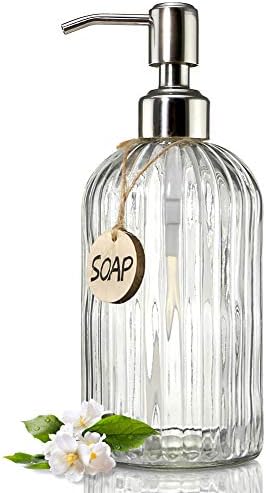 JASAI 18 Oz Clear Glass Soap Dispenser with Stainless Steel Pump
