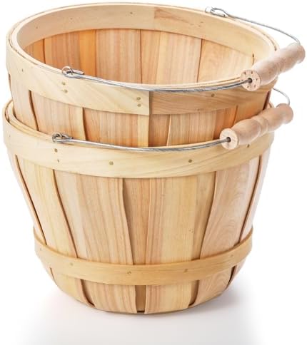 Okllen 2 Pack Round Wooden Baskets with Handle