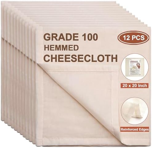 eFond Cheese Cloths 12 PCS 20x20 Inch Grade 100 Hemmed