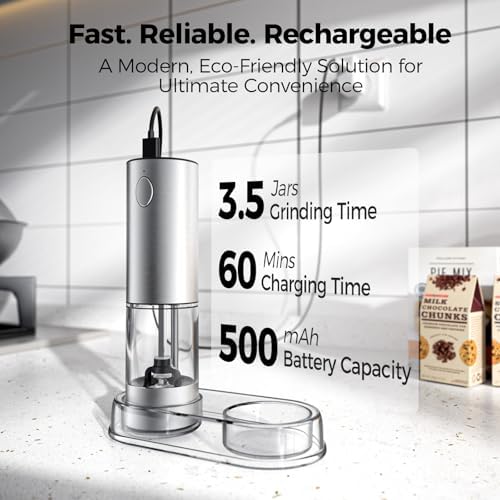Larger Electric Salt and Pepper Grinder Set with Rechargeable Battery and Adjustable Coarseness