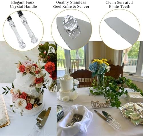 Adorox Cake Knife and Server Set with Acrylic Faux Crystal Handles