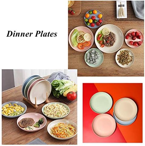 WANBY Lightweight Wheat Straw Plates Unbreakable Dinnerware Set 8 Pack