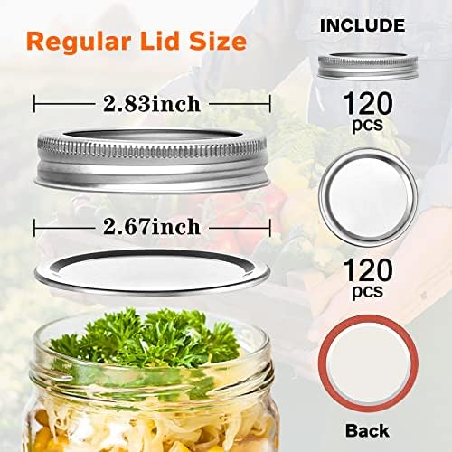 120 Pcs Canning Lids and Bands for 70MM Mason Jars