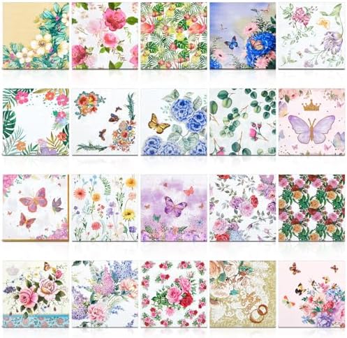 Crtiin 20 Pack Assorted Floral Napkins for Decoupage