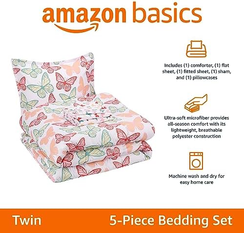 Amazon Basics Butterfly Friends Kids Comforter Set Twin
