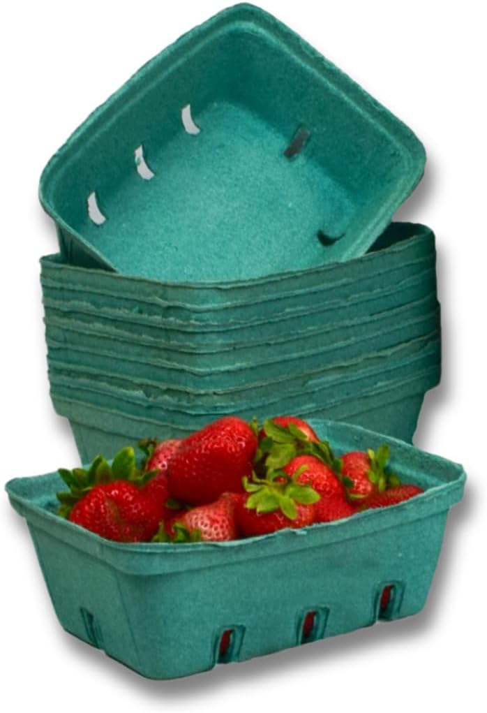 25 Pack Green Molded Pulp Berry Produce 15 Quart Baskets - Large Berry Basket
