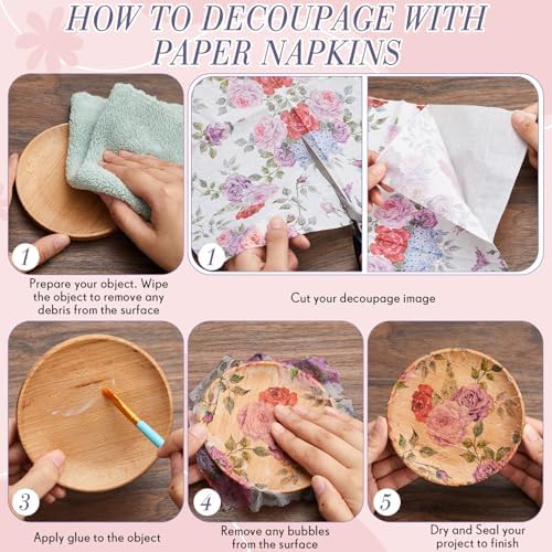 Crtiin 20 Pack Assorted Floral Napkins for Decoupage