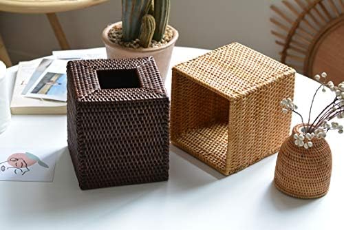 YANGQIHOME Rattan Tissue Box Cover Square Natural