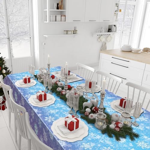 3 Pack Winter Snowflake Tablecloths Blue and Purple for Christmas Party