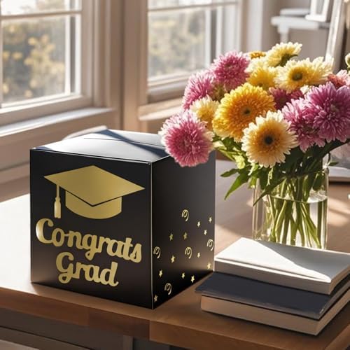 Graduation Card Box Holder Black Foldable