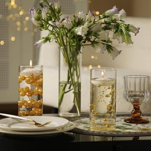 Set of 16 Glass Cylinder Vases with 24 Floating Candles for Centerpieces