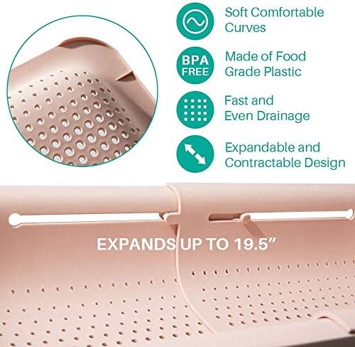 Extendable Colander with Pink Design for Pasta and Vegetables