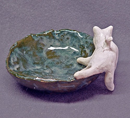 Handmade Ceramic Cat Mouse Trinket Bowl Ring Holder Soap Dish Candle Holder
