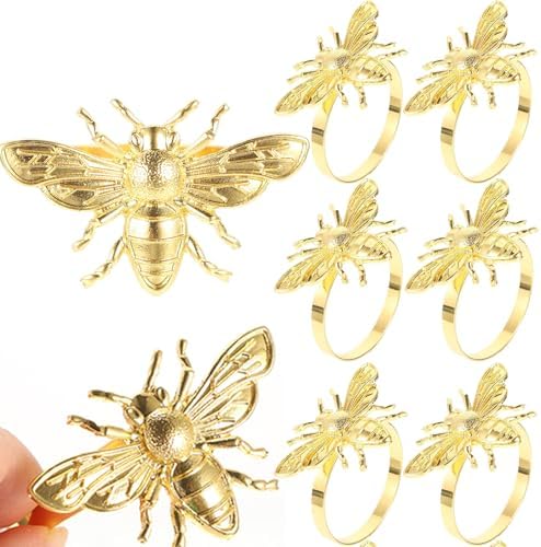 6pcs Gold Bee Napkin Rings Table Setting Decor