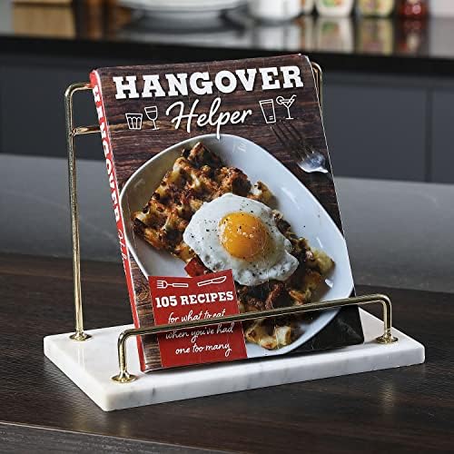 MyGift Modern Marble Cookbook Stand with Brass Metal Rail