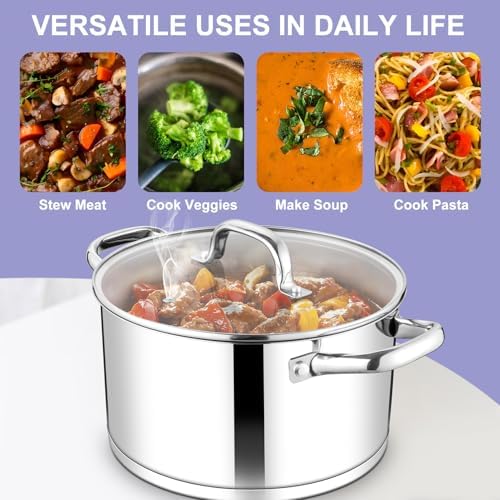 TeamFar 8QT Stock Pot with Lid and Tri-ply Bottom