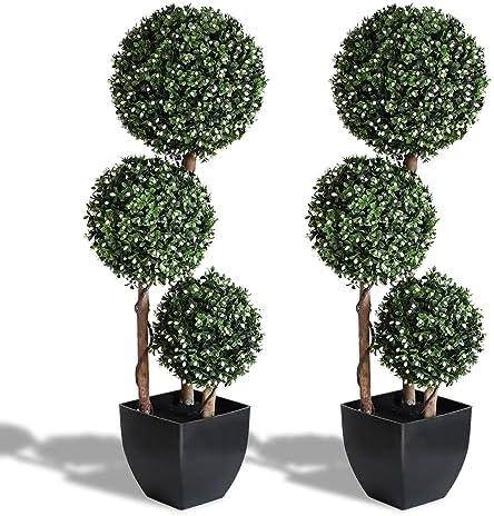 Momoplant 2 Pack 35 Inch Artificial Triple Topiary Ball White Plant