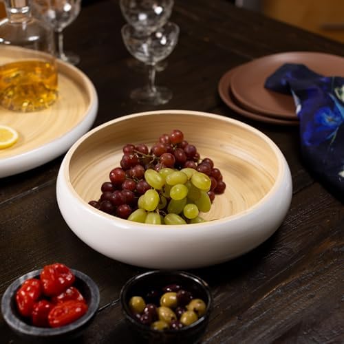 LEXA 12 Inch Handmade Bamboo Salad Bowl