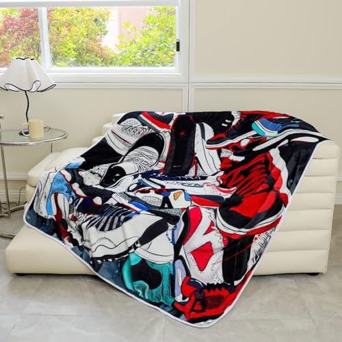EISKBC Basketball Shoes Print Flannel Fleece Blanket for Kids