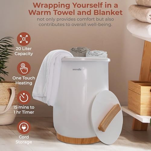 SereneLife Bucket Towel Warmers White Large Towel Heater for Spa and Bathroom