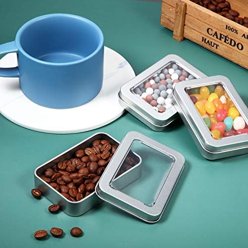 24 Piece Clear Top Tin Box Set with Lids Silver Storage Containers