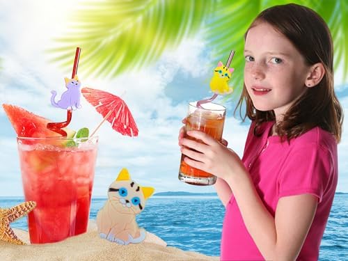 20 Cats Reusable Plastic Straws for School Events