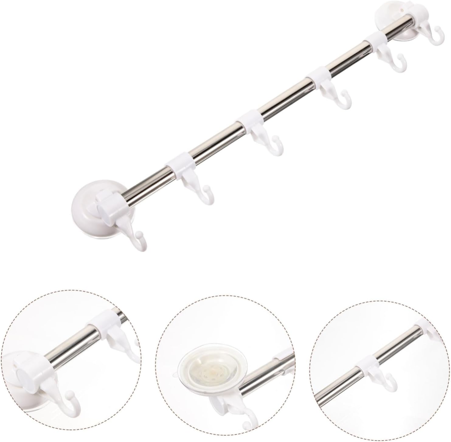 Adjustable Chrome Towel Bar Wall Mount Pot Rack Suction Cup Hooks