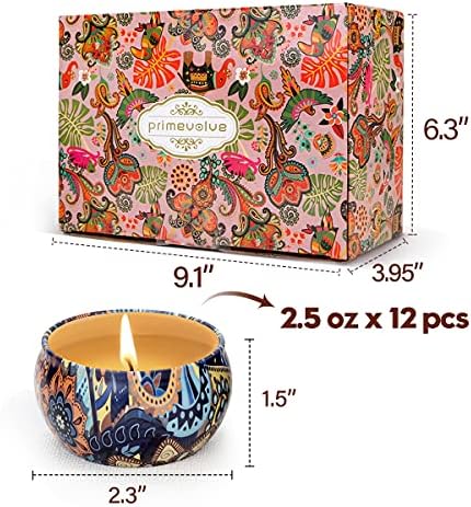 Primevolve Scented Candles 12 Pack Travel Tin Set for Women