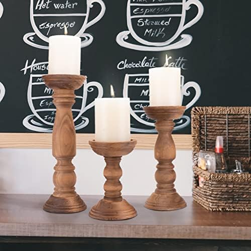 Farmhouse Wooden Candle Holders Set of 3 Brown
