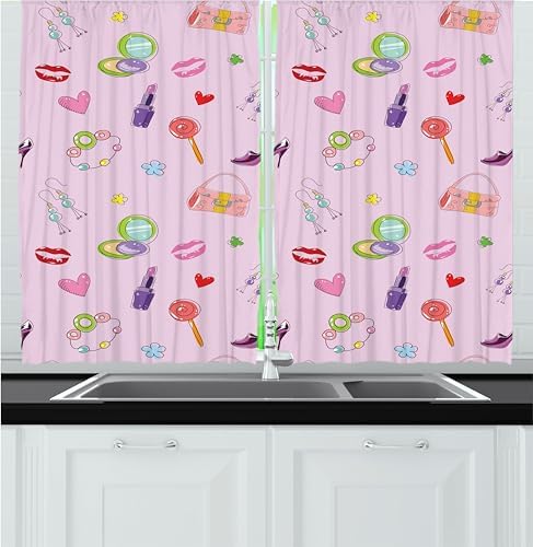 Ambesonne Cartoon Kitchen Curtains 55x24 2 Panel Set