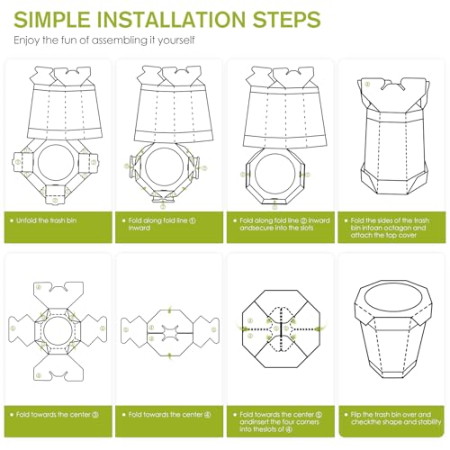 QIMATOP 5 Pack Cardboard Trash Cans 3 Gallon Reusable Foldable