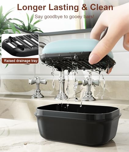 Quatish Leakproof Soap Dish with Lid and Draining Layer