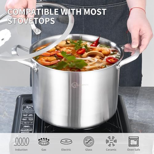 LOLYKITCH Tri-Ply 8 Quarts Stock Pot with Lid
