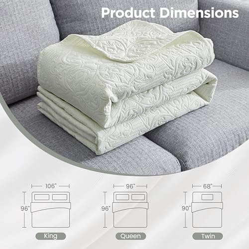 Sophia William Bed Quilt Bedspread - Reversible Ivory Twin Size