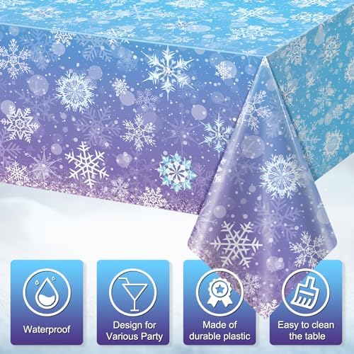 3 Pack Winter Snowflake Tablecloths Blue and Purple for Christmas Party