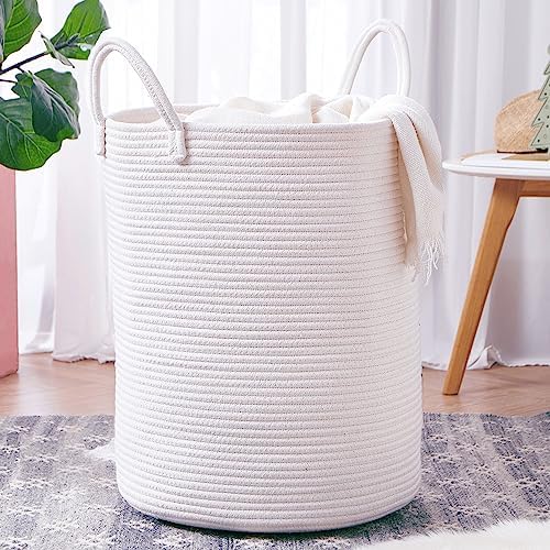60L Pure White Woven Laundry Basket for Living Room Baby Nursery