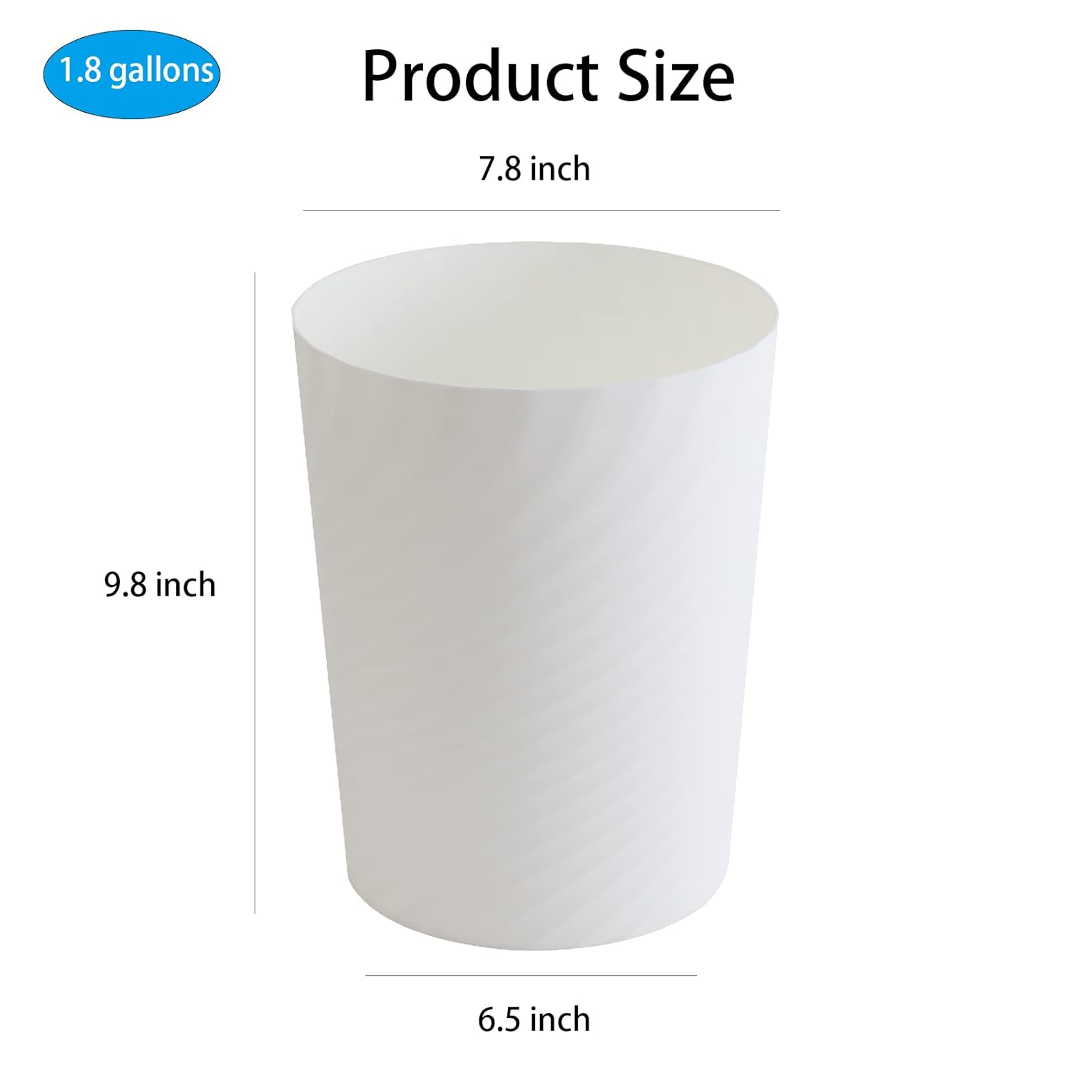 UUJOLY Plastic Small Trash Can Wastebasket 18 Gallon White