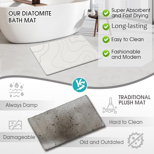 ZIKIBL Stone Bath Mat Non-Slip Durable 24x16 White