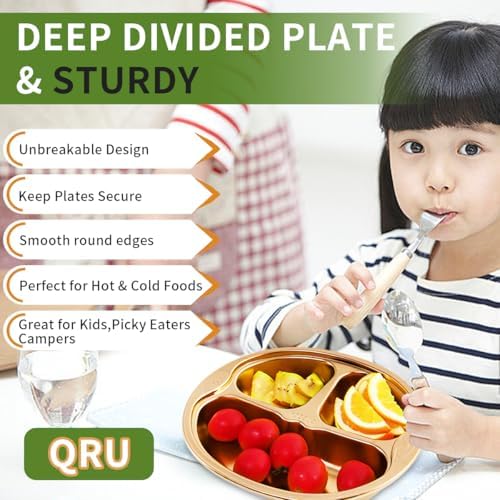 QRU Stainless Steel Divided Plates Set of 2