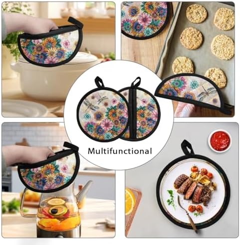 NETILGEN Boho Floral Dragonfly Pot Holders