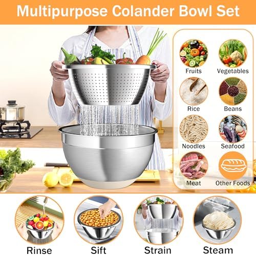Nicdiet 3-Piece Stainless Steel Mixing Bowls with Airtight Lids
