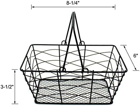 CVHOMEDECO Metal Wire Fruit Baskets Set of 2 Black Rustic Oval