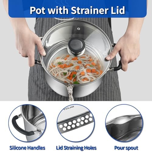 8 Quart Stainless Steel Stock Pot with Strainer Glass Lid