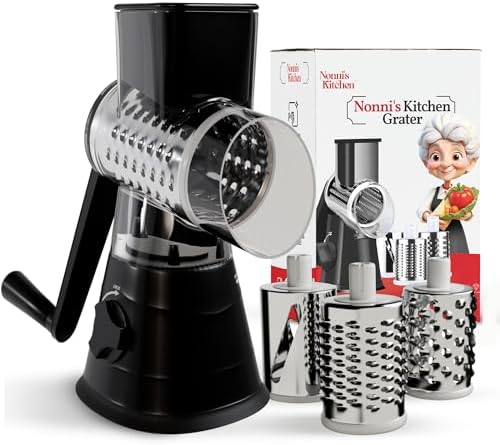 Rotary Cheese Grater with 3 Blades and Suction Base