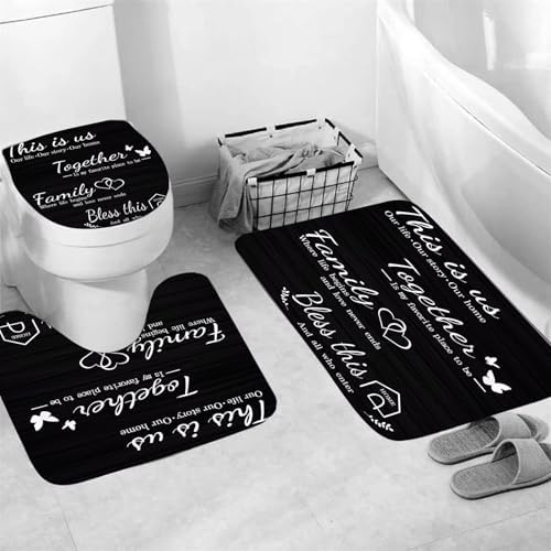 AZHM Family Shower Curtain Set with Rugs and 12 Hooks