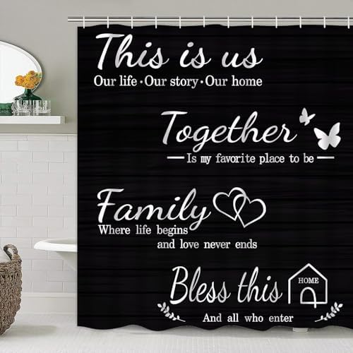 AZHM Family Shower Curtain Set with Rugs and 12 Hooks