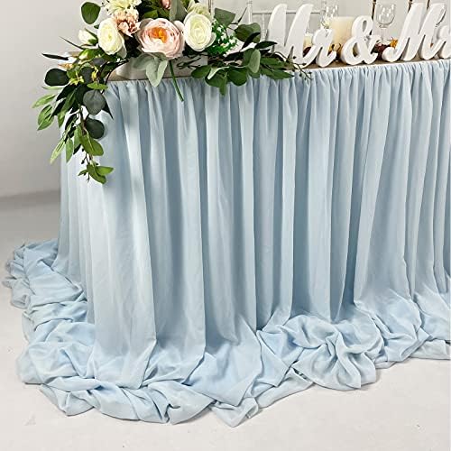 EHLDekol Pooling and Floating Chiffon Table Skirt Blue 14FT