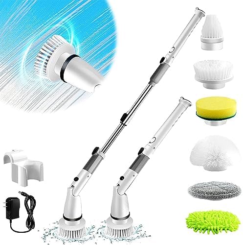 Electric Spin Scrubber with 6 Replaceable Heads and Adjustable Handle